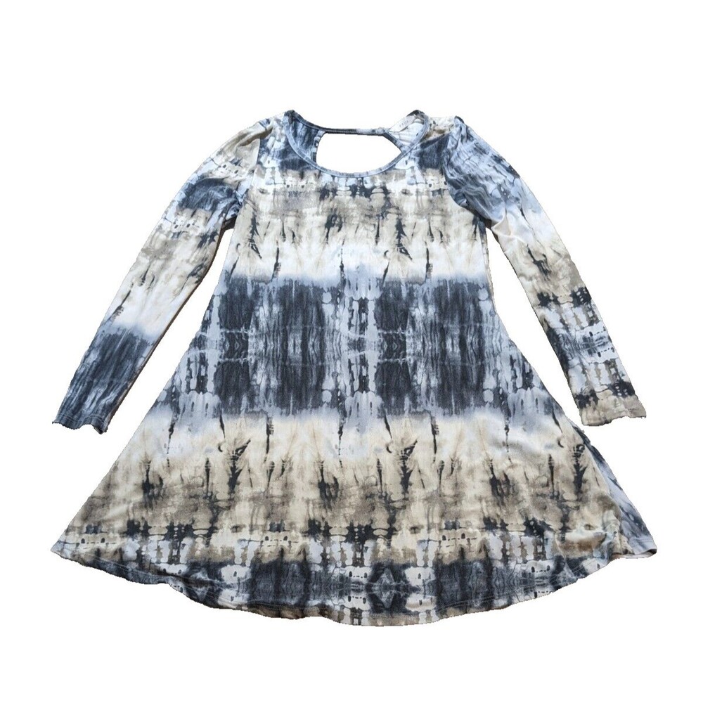 Entro Women's Tie Dye Stretch Knit Key Hole Back Long Sleeves Dress Size Small